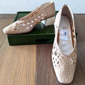 Miista Marina Parchment Woven Leather Heels